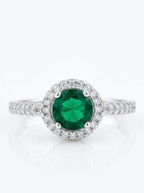 Round Emerald Green Gemstone Ring, 925 Sterling Silver Charmed Aroma